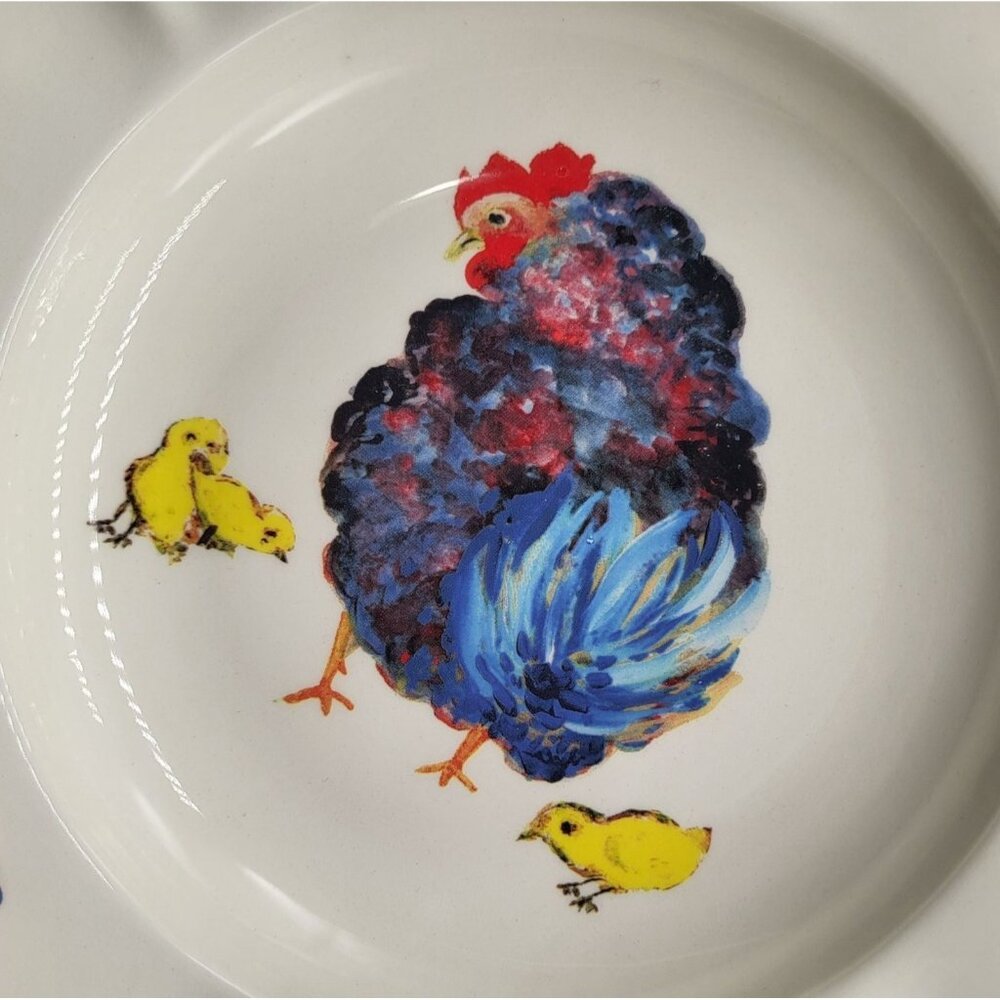 Sur La Table x Jacques Pépin Large Rim Soup Bowl Blue Chickens Rooster Farm - Picture 3 of 6